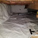 Mitigated crawlspace with encapsulated insulation against foundation wall.